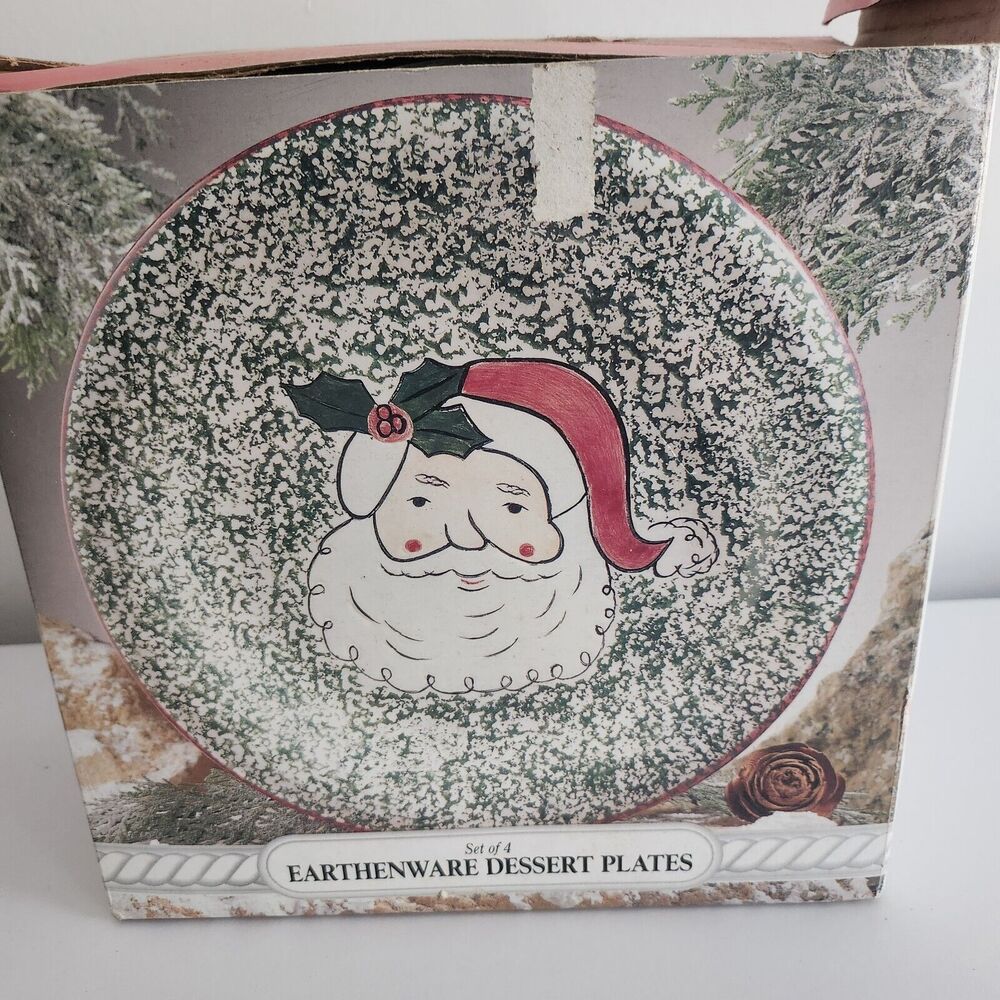 Home Trends Santa Clause Earthenware Dessert Plates - Set of 4 In Box